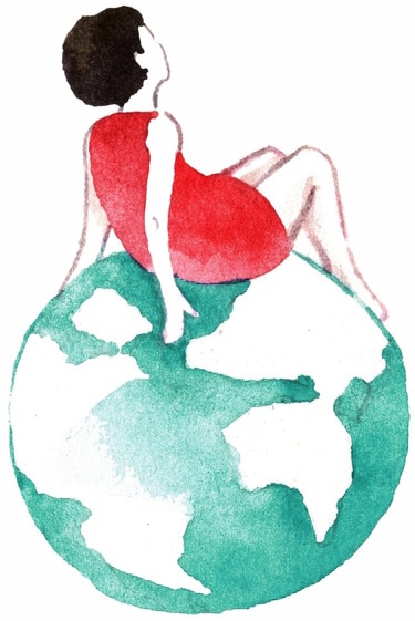 Illustration of girl sitting on earth