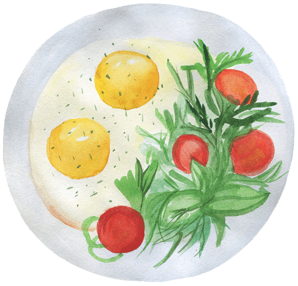 Eggs and greens illustration