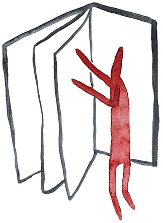 Illustration of a man standing in an oversized book