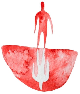 Illustration of man looking at his reflection on the ground