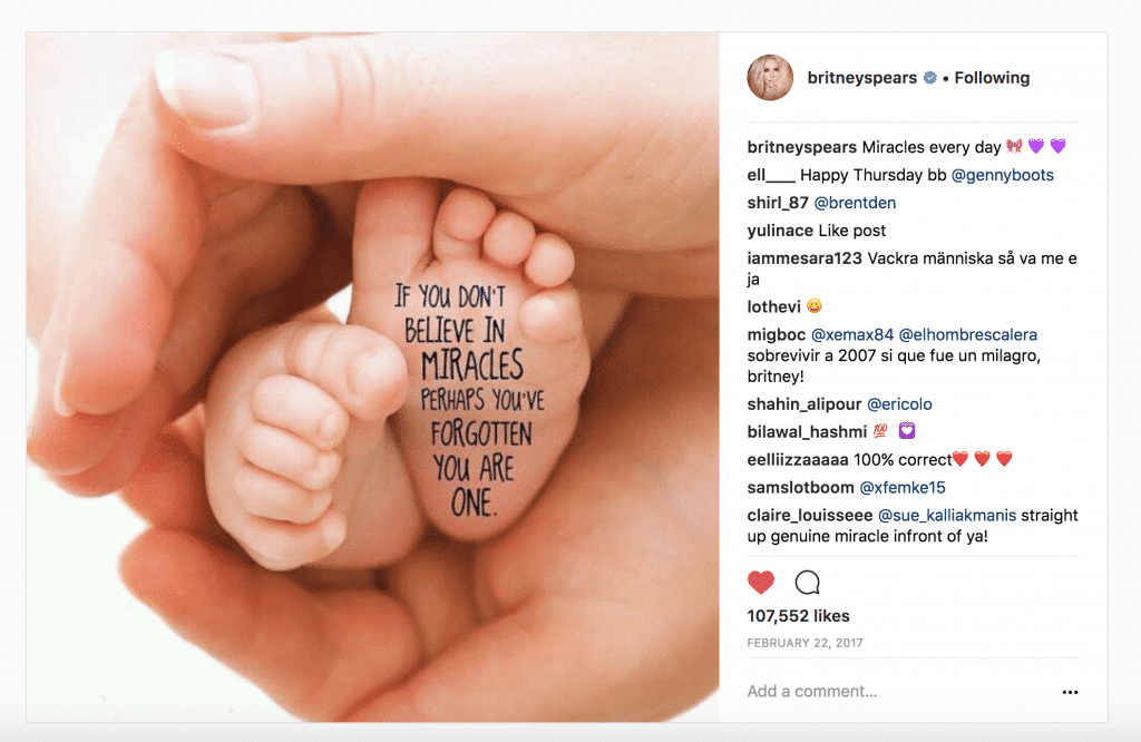 Britney Spears shared my Miracles quote Poster - saying "Miracles Every Day"