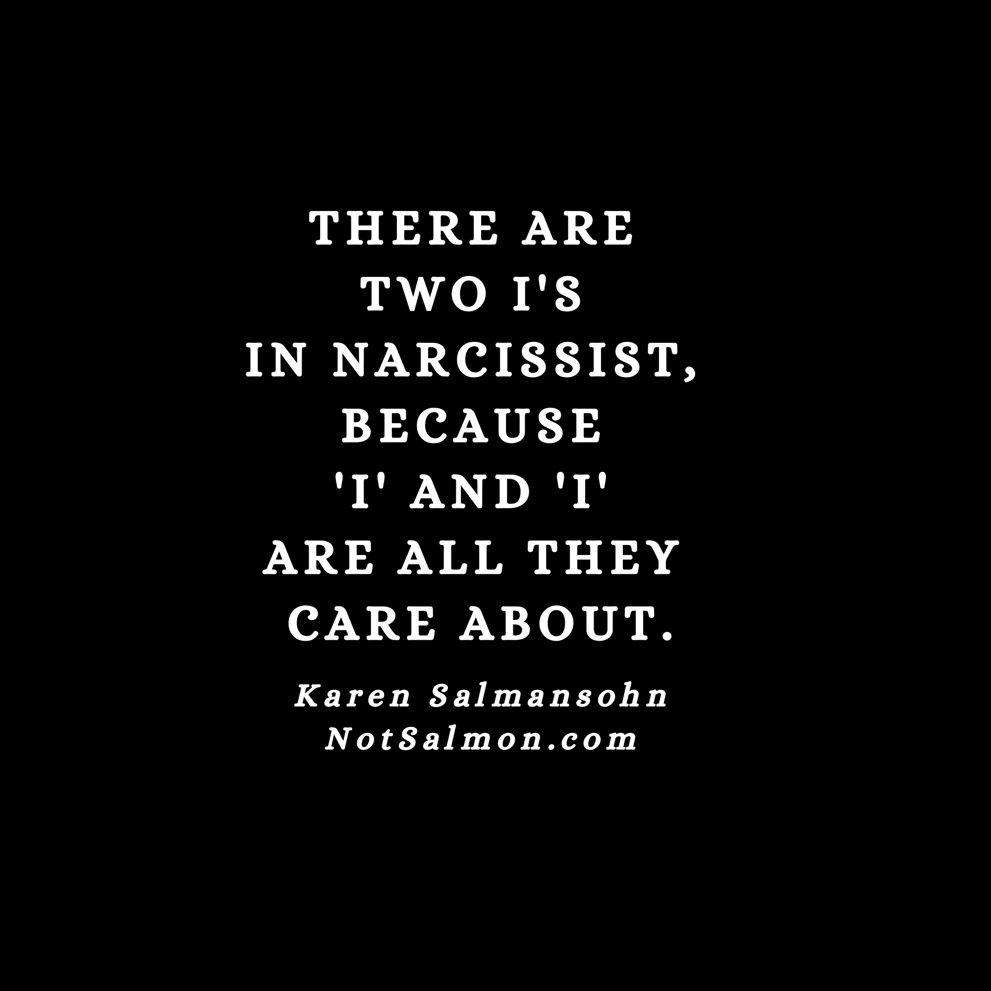  partner is a narcissist 2 I's in narcissist because I and I are all they care about - Karen Salmansohn quote