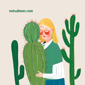 woman hugging cactus